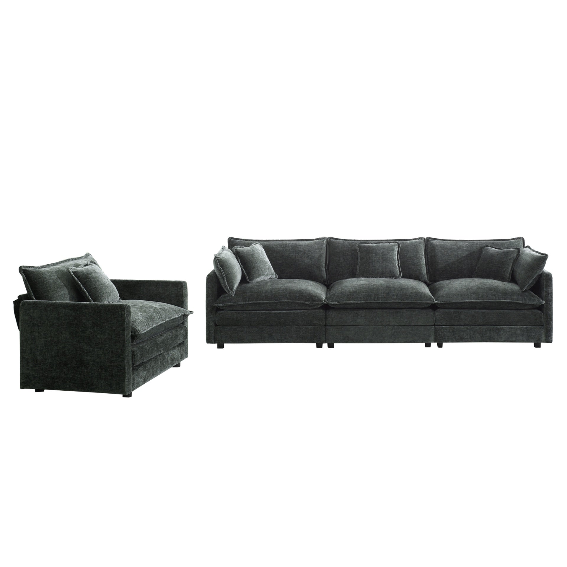 2-Piece Upholstered Sofa, Living Room Sectional Sofa Set Modern Sofa Couches Set , Deep Seat Sofa for Living Room Apartment, 1+3 Seat Gray Chenille