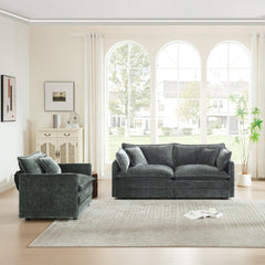 2 Seater Loveseat and Chair Set, 2 Piece Sofa & Chair Set, Loveseat and Accent Chair , 2-Piece Upholstered Chenille Sofa Living Room Couch Furniture(1+2 Seat ) ,Gray Chenille