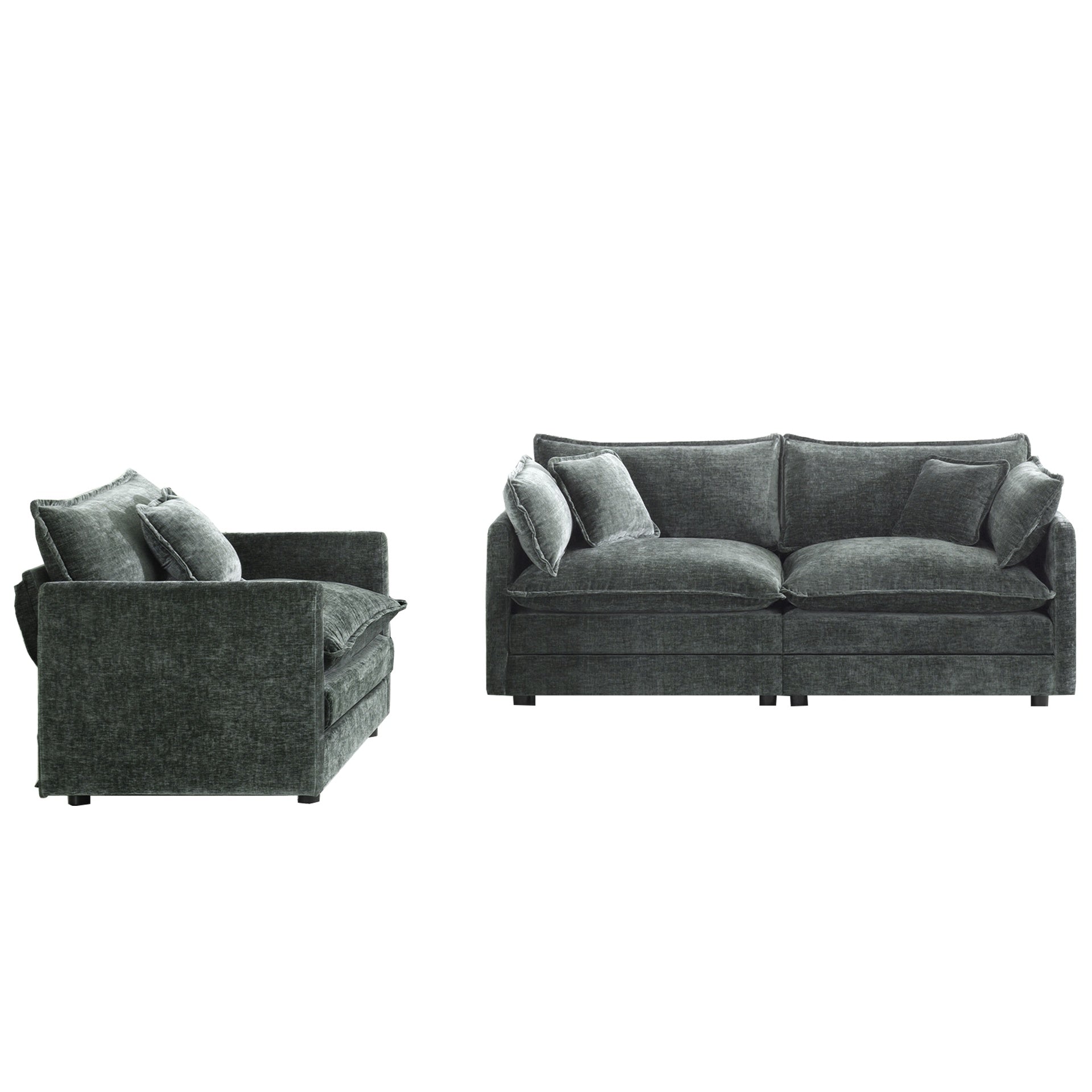 2 Seater Loveseat and Chair Set, 2 Piece Sofa & Chair Set, Loveseat and Accent Chair , 2-Piece Upholstered Chenille Sofa Living Room Couch Furniture(1+2 Seat ) ,Gray Chenille