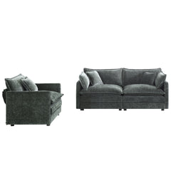 2 Seater Loveseat and Chair Set, 2 Piece Sofa & Chair Set, Loveseat and Accent Chair , 2-Piece Upholstered Chenille Sofa Living Room Couch Furniture(1+2 Seat ) ,Gray Chenille