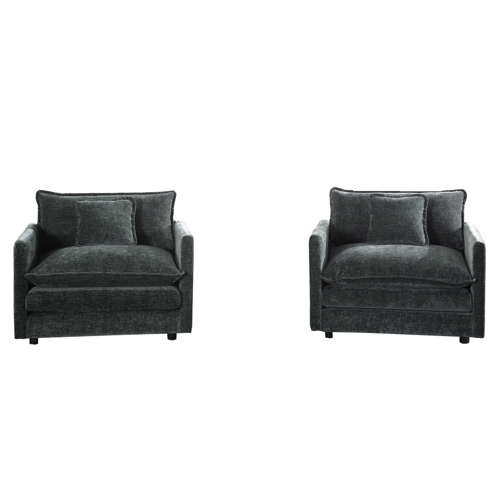 Accent Chair Set of 2, High-end Chenille Upholstered Armchairs, Living Room Side Chairs with Toss Pillow, Gray Chenille