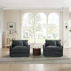 Accent Chair Set of 2, High-end Chenille Upholstered Armchairs, Living Room Side Chairs with Toss Pillow, Gray Chenille