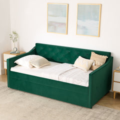 Twin Size Upholstery DayBed with Twin Size Pop-up Trundle and USB Charging Design