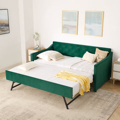 Twin Size Upholstery DayBed with Twin Size Pop-up Trundle and USB Charging Design
