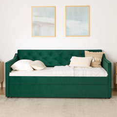 Twin Size Upholstery DayBed with Twin Size Pop-up Trundle and USB Charging Design