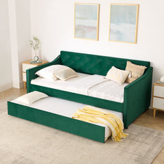 Twin Size Upholstery DayBed with Twin Size Pop-up Trundle and USB Charging Design