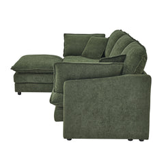 Modern Home Living Room L-Shaped Sectional Sofa Couches with Ottoman, Convertible Oversized 4 Seater Couch Towel Fabric, Green