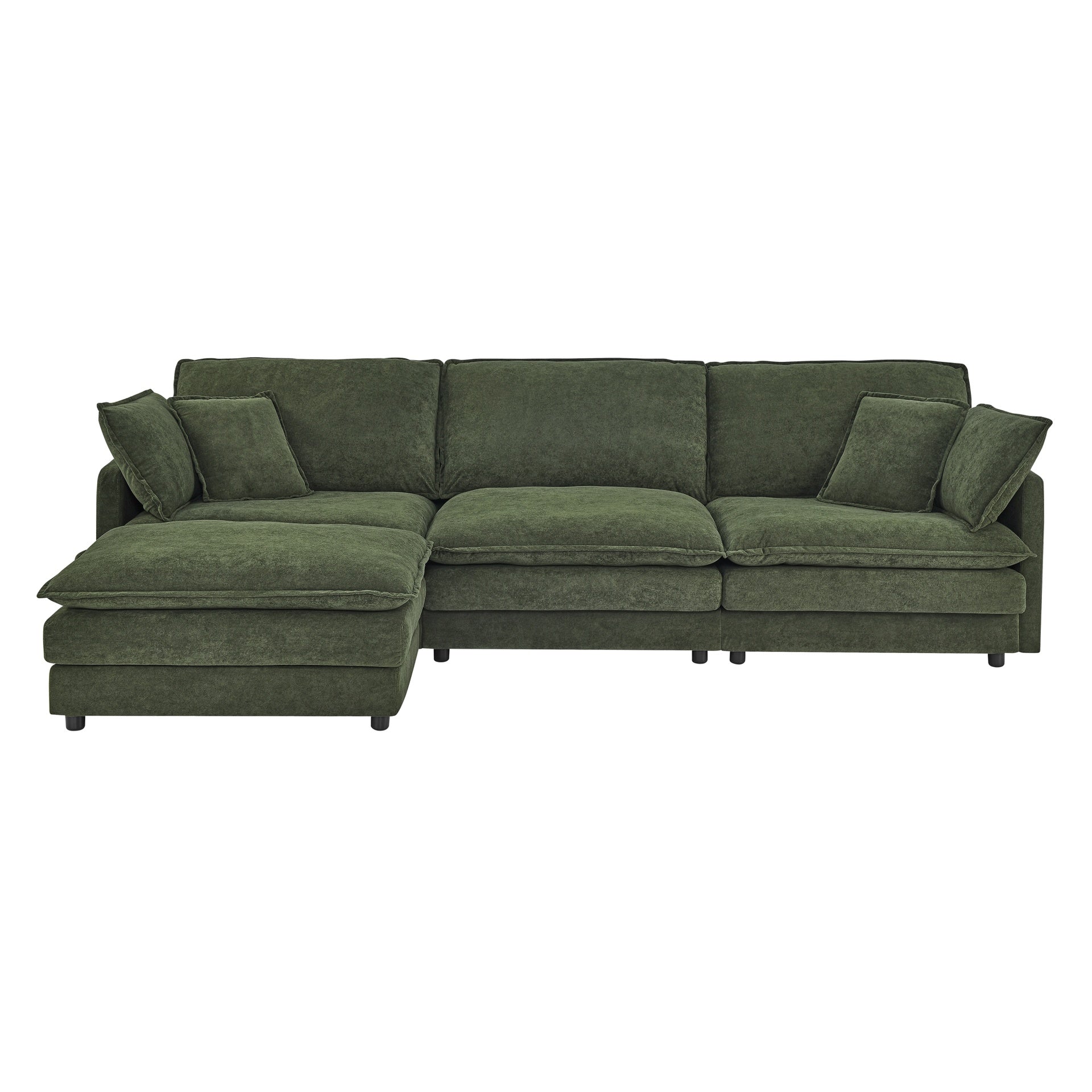 Modern Home Living Room L-Shaped Sectional Sofa Couches with Ottoman, Convertible Oversized 4 Seater Couch Towel Fabric, Green