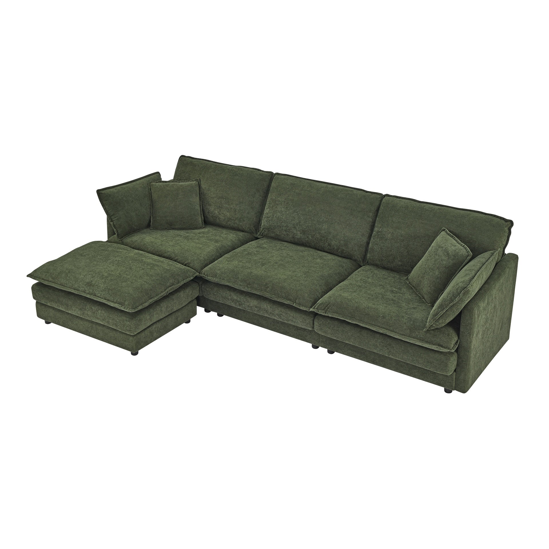 Modern Home Living Room L-Shaped Sectional Sofa Couches with Ottoman, Convertible Oversized 4 Seater Couch Towel Fabric, Green