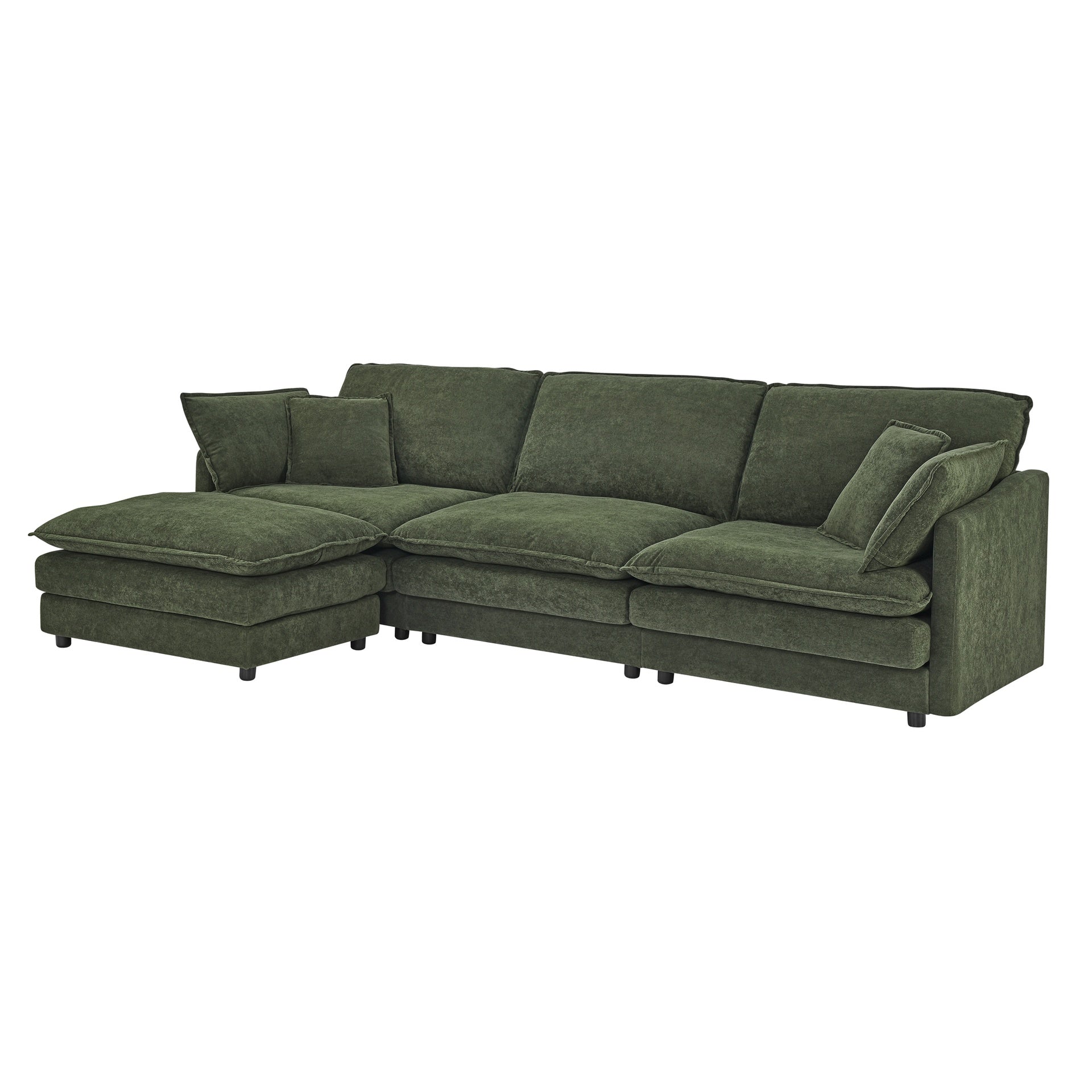 Modern Home Living Room L-Shaped Sectional Sofa Couches with Ottoman, Convertible Oversized 4 Seater Couch Towel Fabric, Green