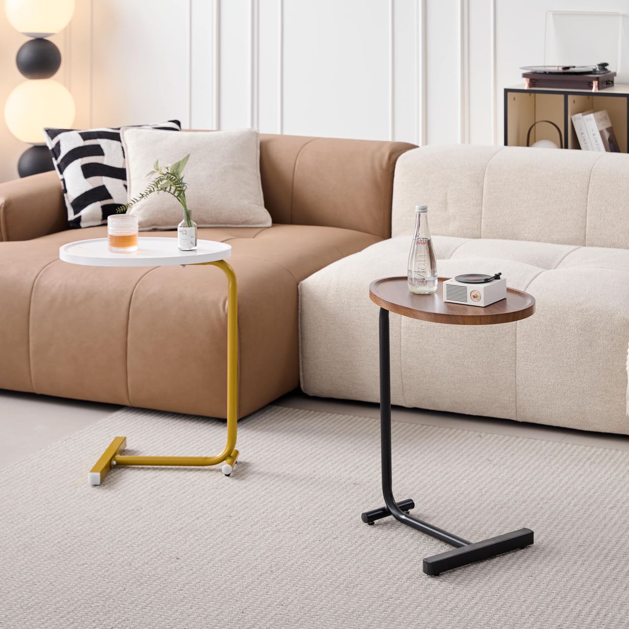 White C-shaped Side Table, Small Sofa Table for Cough, Bederoom