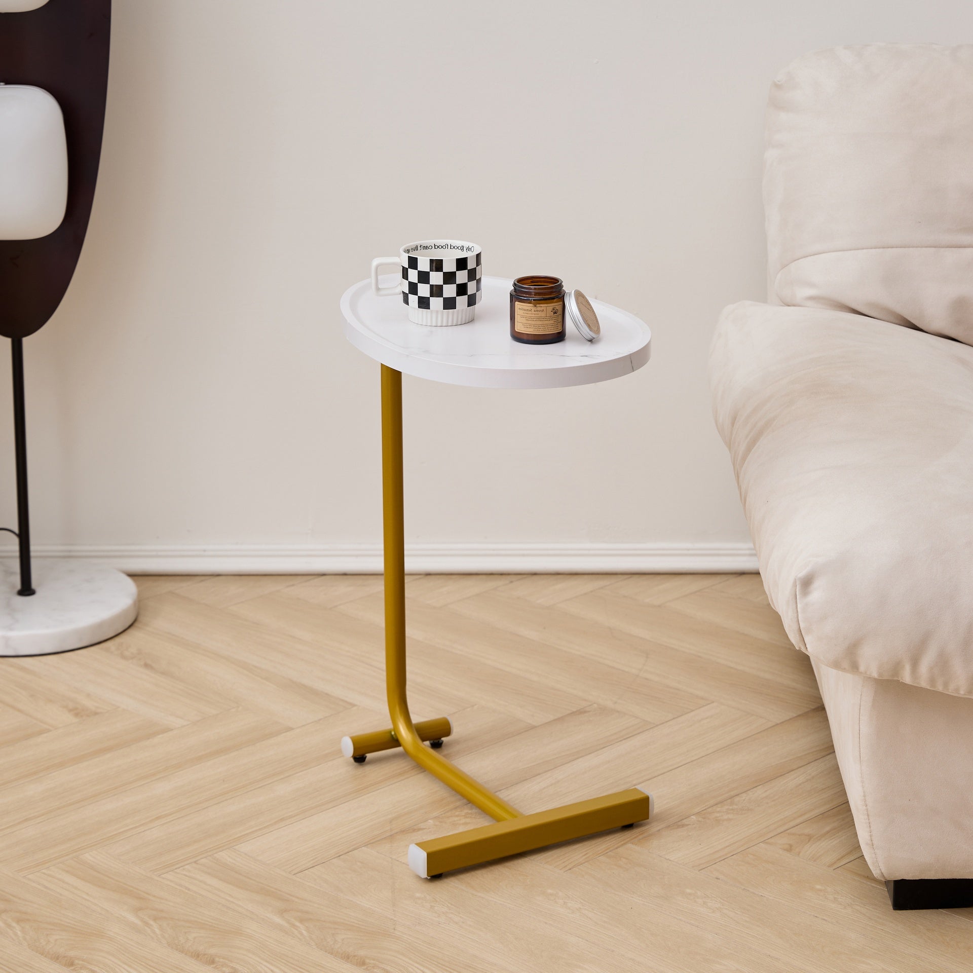 White C-shaped Side Table, Small Sofa Table for Cough, Bederoom