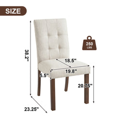 Wooden Dining Chairs Set of 4, Modern Dining Room Chairs with Back, Fabric Kitchen Side Chairs with Wood Legs, Beige + Walnut