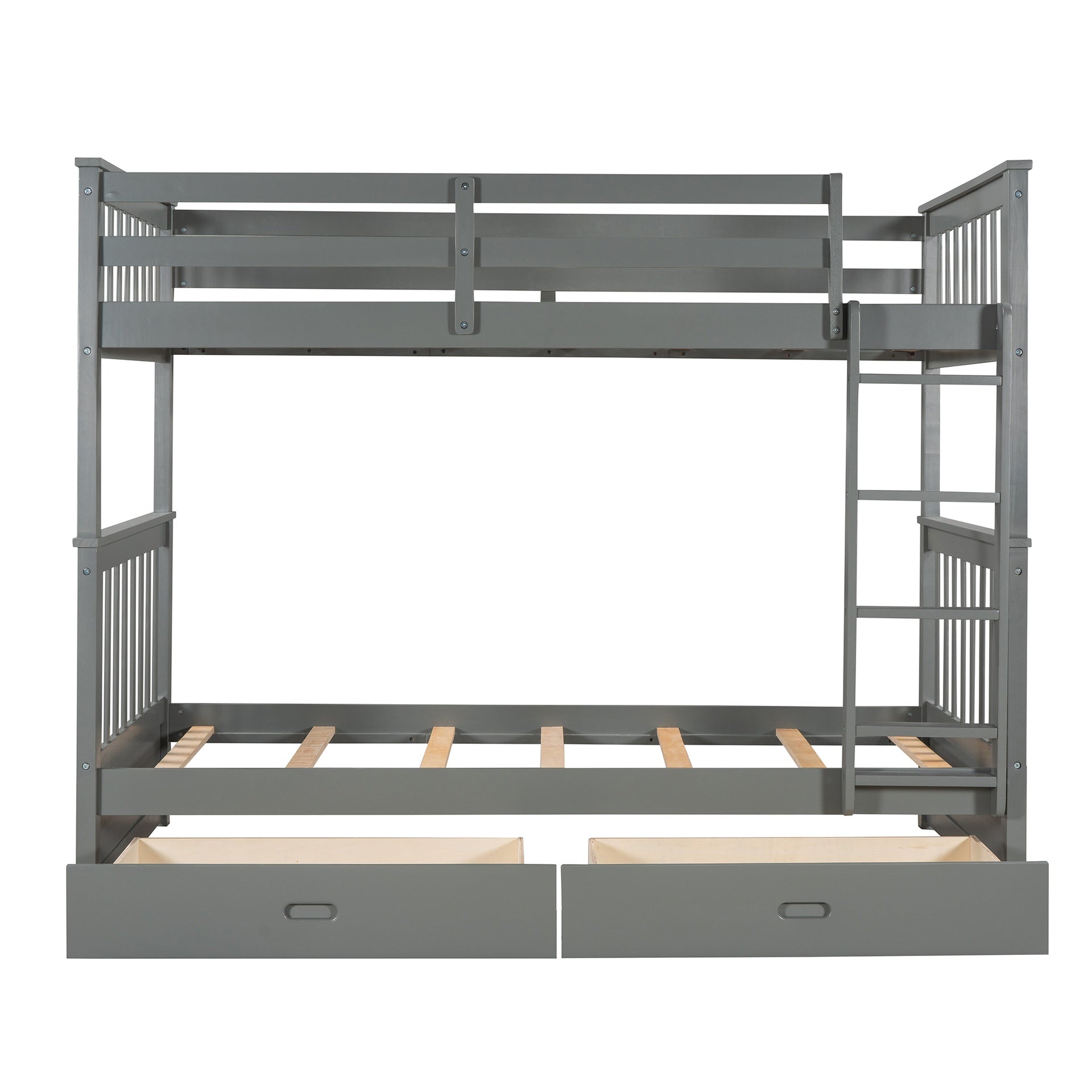 Twin-Over-Twin Bunk Bed with Ladders and Two Storage Drawers (Gray)