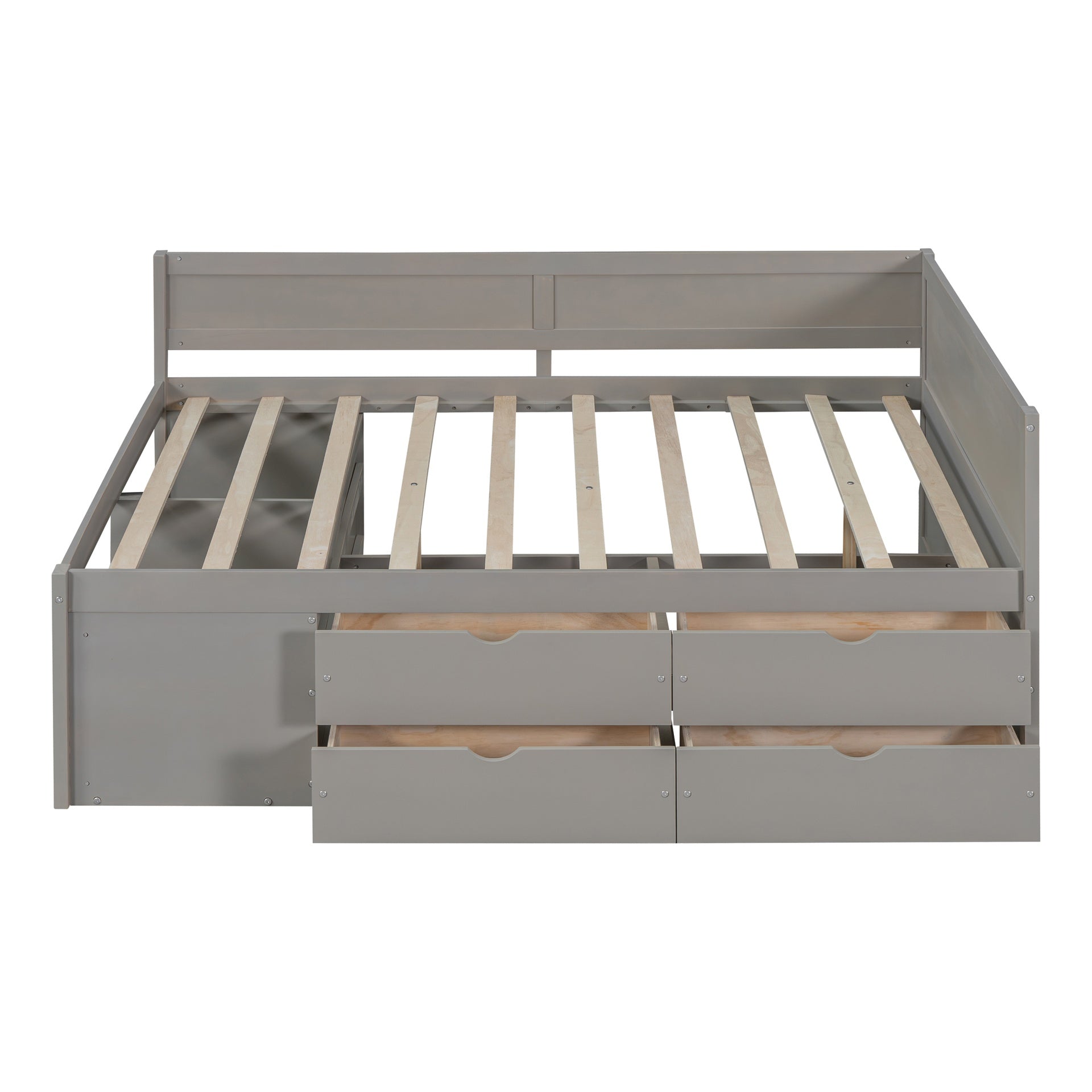 Full Size Daybed with Drawers and Shelves, Gray
