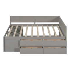 Full Size Daybed with Drawers and Shelves, Gray