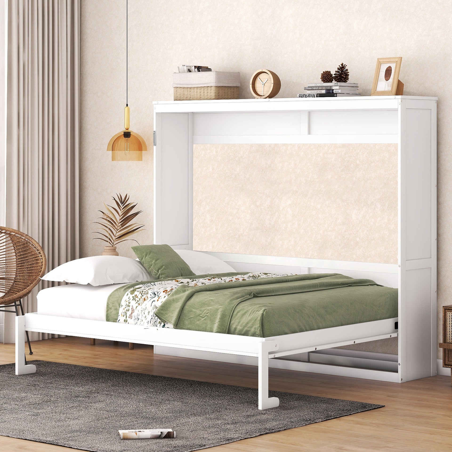 Queen Size Murphy Bed Wall Bed,White