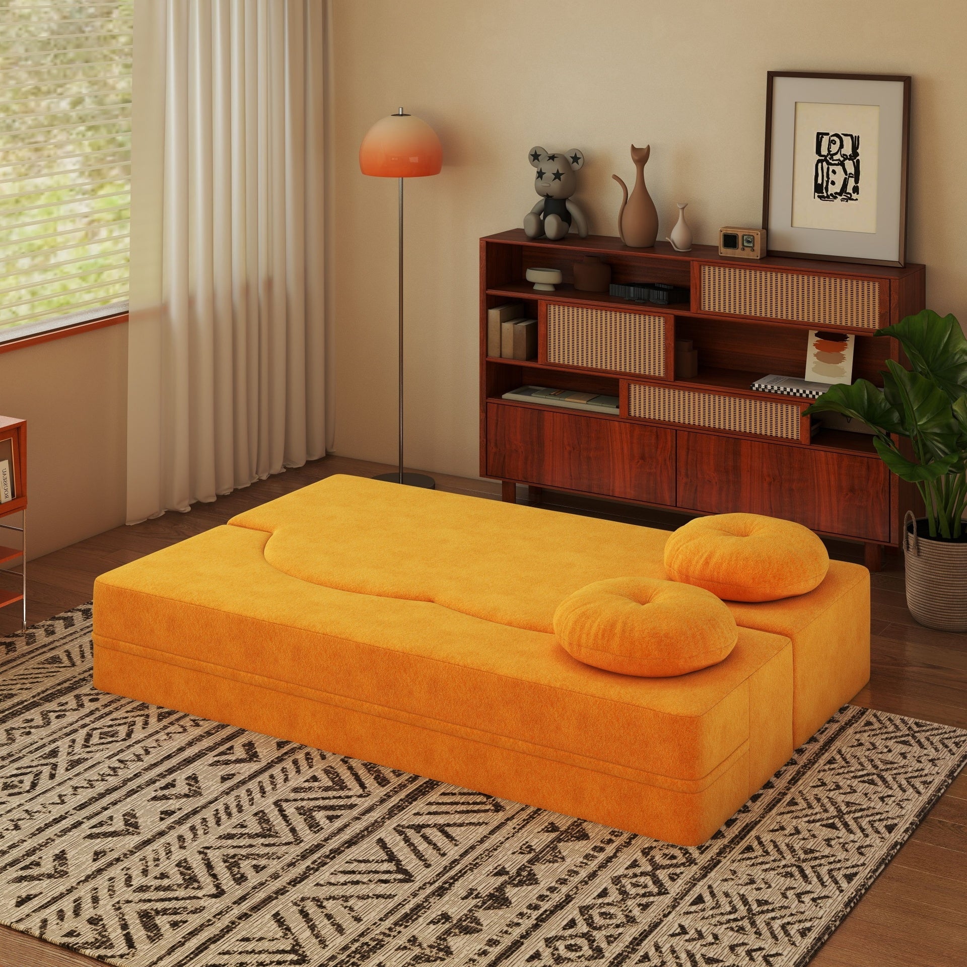 Folding Sofa Bed with Pillow, Twin Sleeper Sofa, Floor & Futon Loveseat Couch, Foam Folding Mattress Sleeper for Living Room, Guest Use, Office, Apartment, No Assembly Required, Yellow