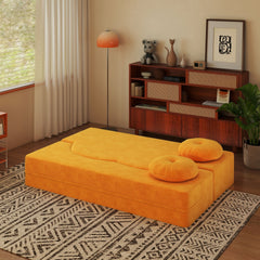 Folding Sofa Bed with Pillow, Twin Sleeper Sofa, Floor & Futon Loveseat Couch, Foam Folding Mattress Sleeper for Living Room, Guest Use, Office, Apartment, No Assembly Required, Yellow