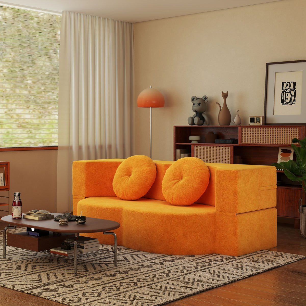 Folding Sofa Bed with Pillow, Twin Sleeper Sofa, Floor & Futon Loveseat Couch, Foam Folding Mattress Sleeper for Living Room, Guest Use, Office, Apartment, No Assembly Required, Yellow