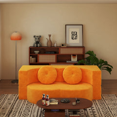 Folding Sofa Bed with Pillow, Twin Sleeper Sofa, Floor & Futon Loveseat Couch, Foam Folding Mattress Sleeper for Living Room, Guest Use, Office, Apartment, No Assembly Required, Yellow