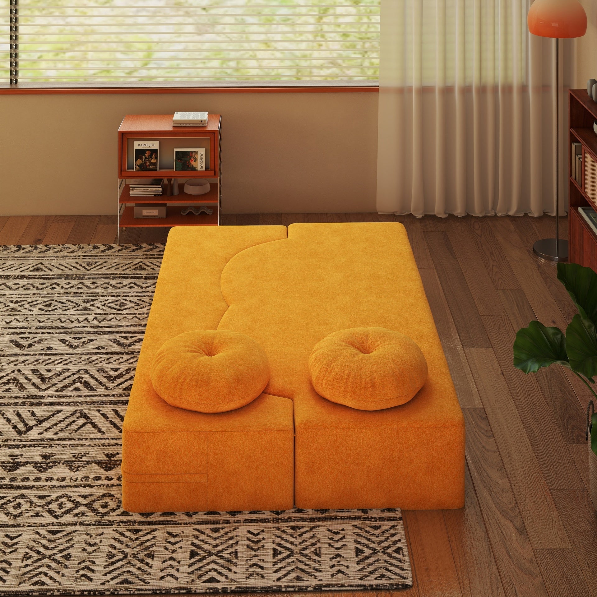 Folding Sofa Bed with Pillow, Twin Sleeper Sofa, Floor & Futon Loveseat Couch, Foam Folding Mattress Sleeper for Living Room, Guest Use, Office, Apartment, No Assembly Required, Yellow
