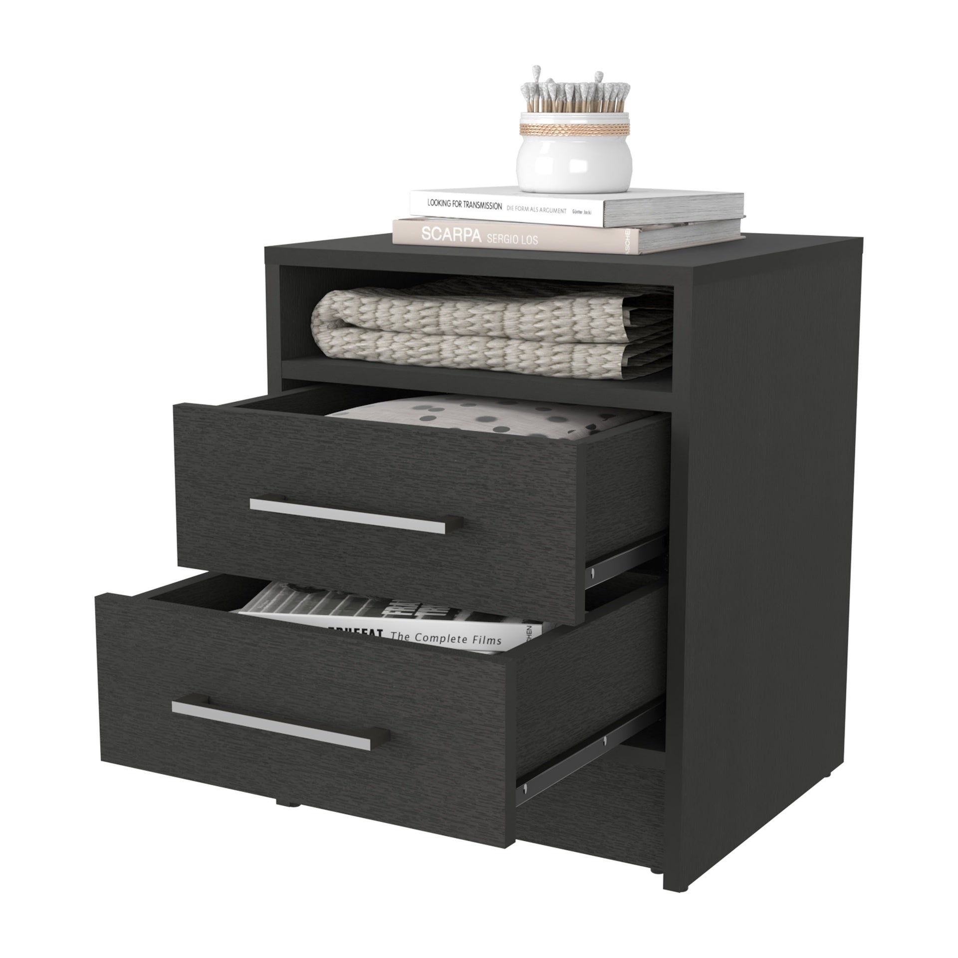 Philadelphia Nightstand, Two Drawers, Concealed Shelf