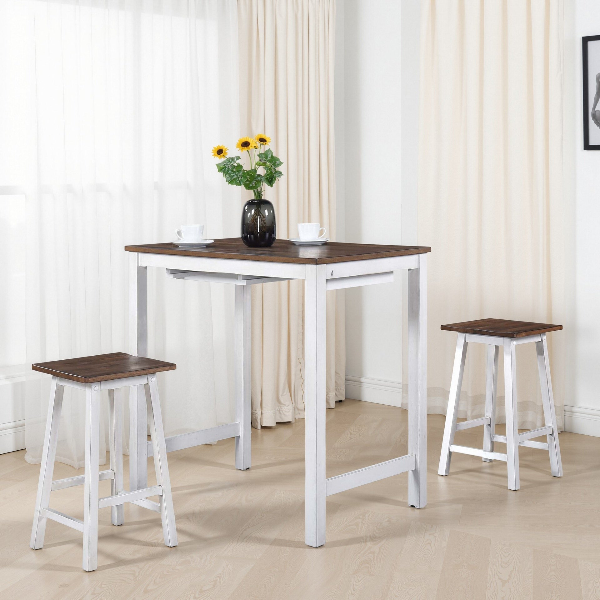 [3-Piece Counter Height Dining Set] Space-Saving Table with 2 Stools, Rustic Dark Oak Finish, Easy to Clean