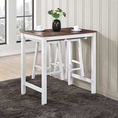 [3-Piece Counter Height Dining Set] Space-Saving Table with 2 Stools, Rustic Dark Oak Finish, Easy to Clean