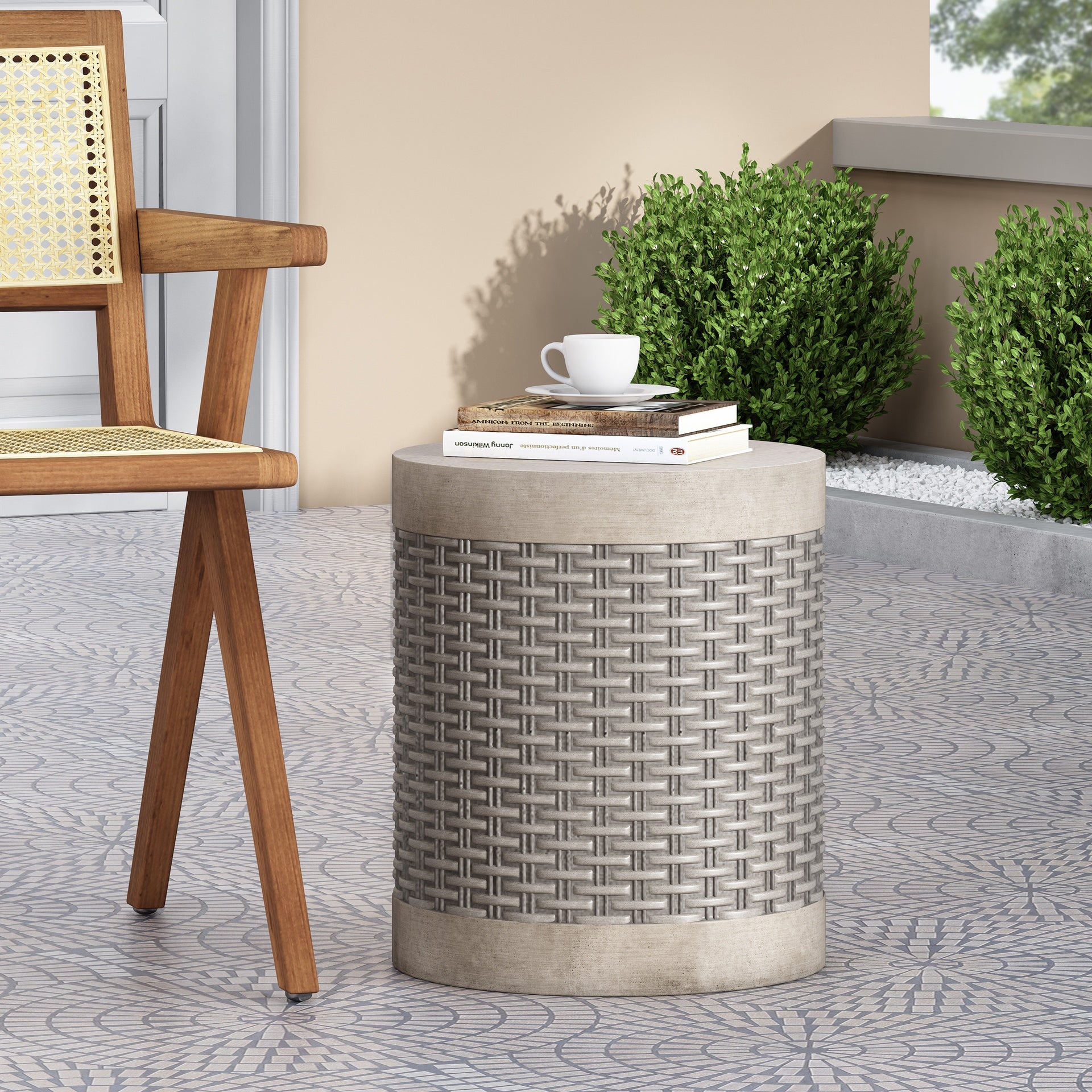 Outdoor Lightweight End Table Round Concrete Outdoor Side Table