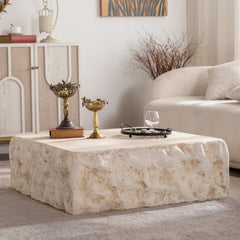 MgO Mid-Century Round Centre Coffee Table Vintage Faux Stone Sofa Pre-Modern Coffee Tables Beige Coffee Table for Living Room Office Apartment