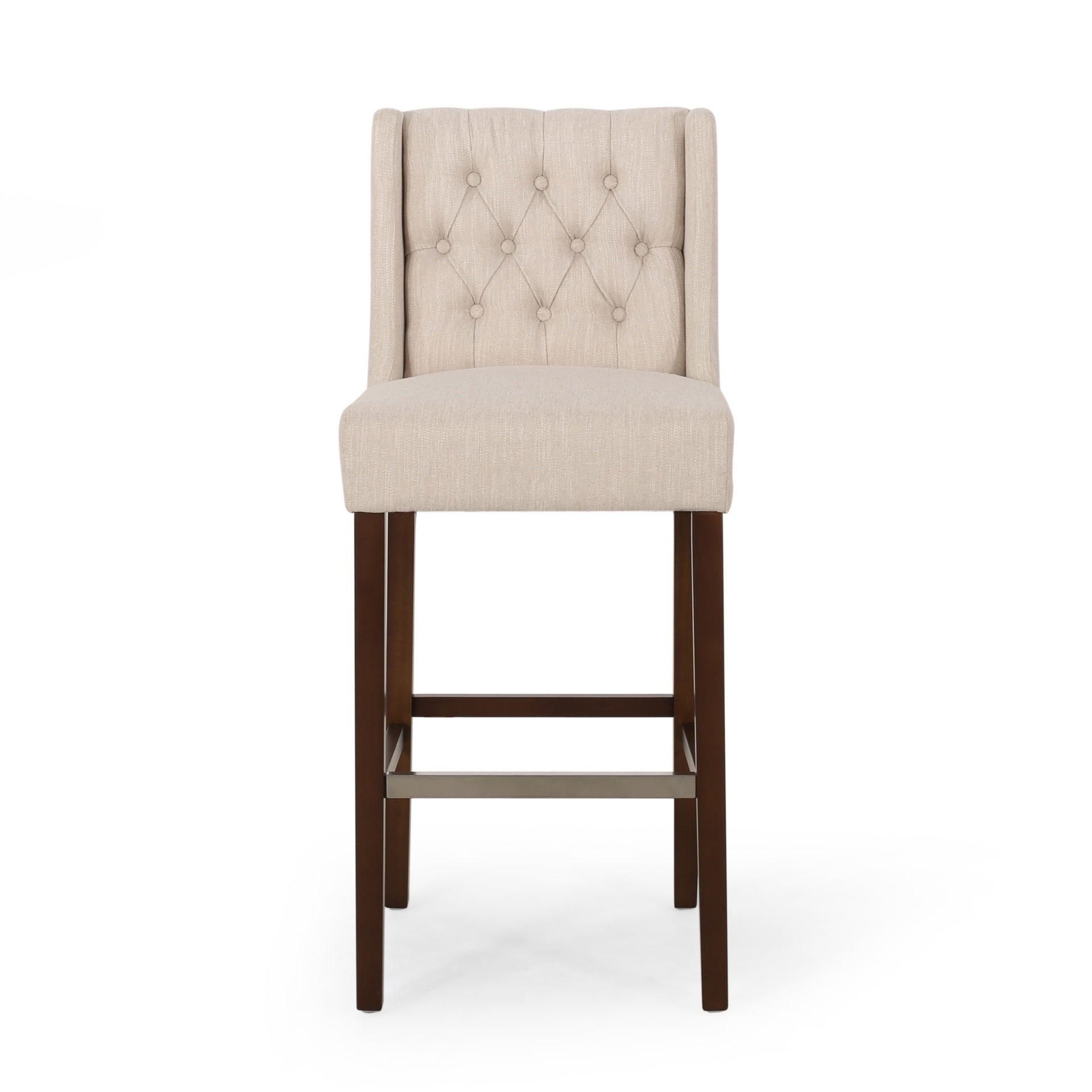 Modern Minimalist Metal Leg Bar Stool, Beige, 30" Height, High Density Fabric Seat, Commercial Grade Bar Stool