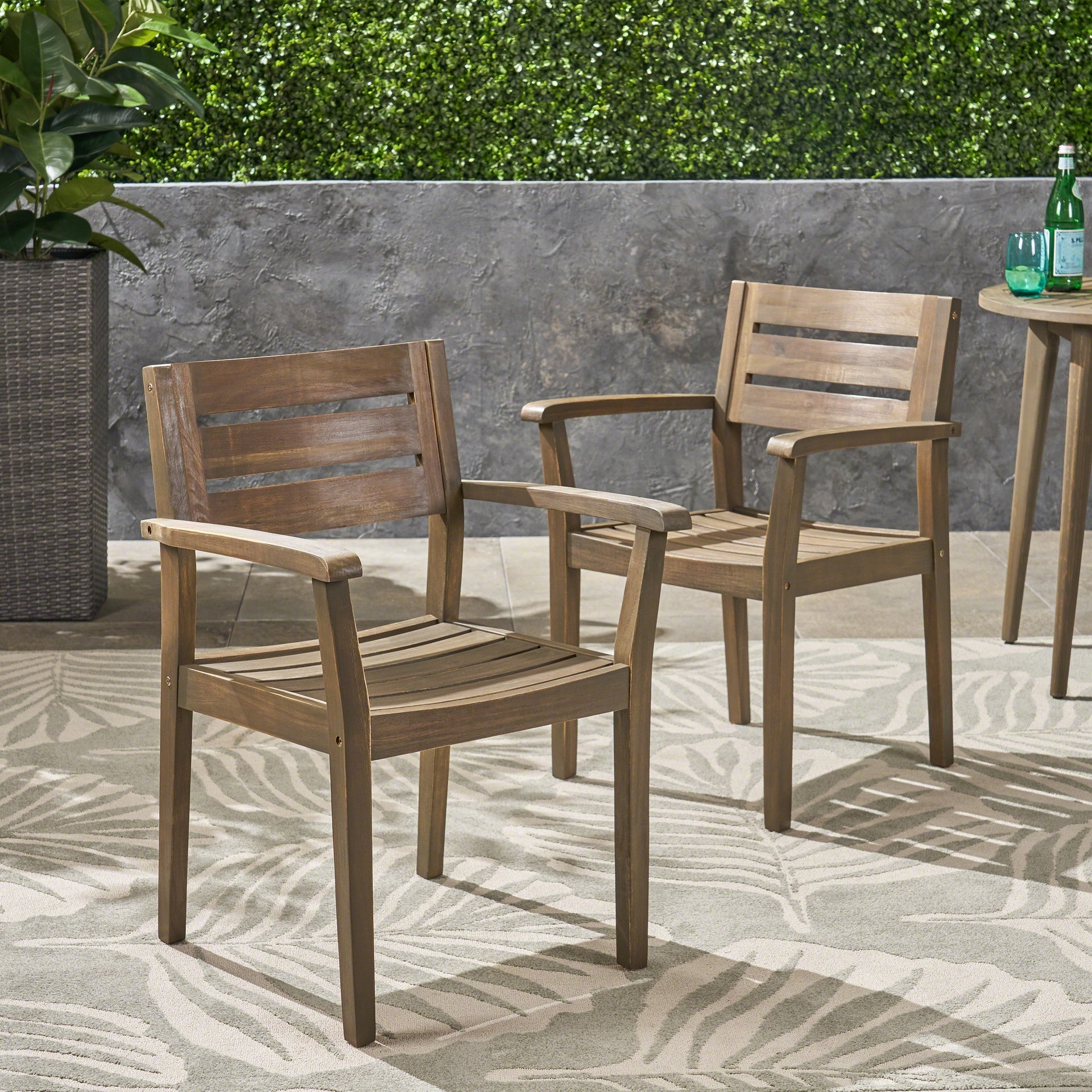 STAMFORD Dining Chairs Set of 2,Acacia Wood Patio Armchair,for Backyard, Poolside, Garden,Grey