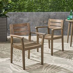 STAMFORD Dining Chairs Set of 2,Acacia Wood Patio Armchair,for Backyard, Poolside, Garden,Grey