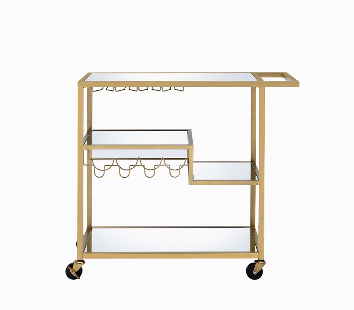 Adamsen Mirrored & Champagne Finish Serving Cart