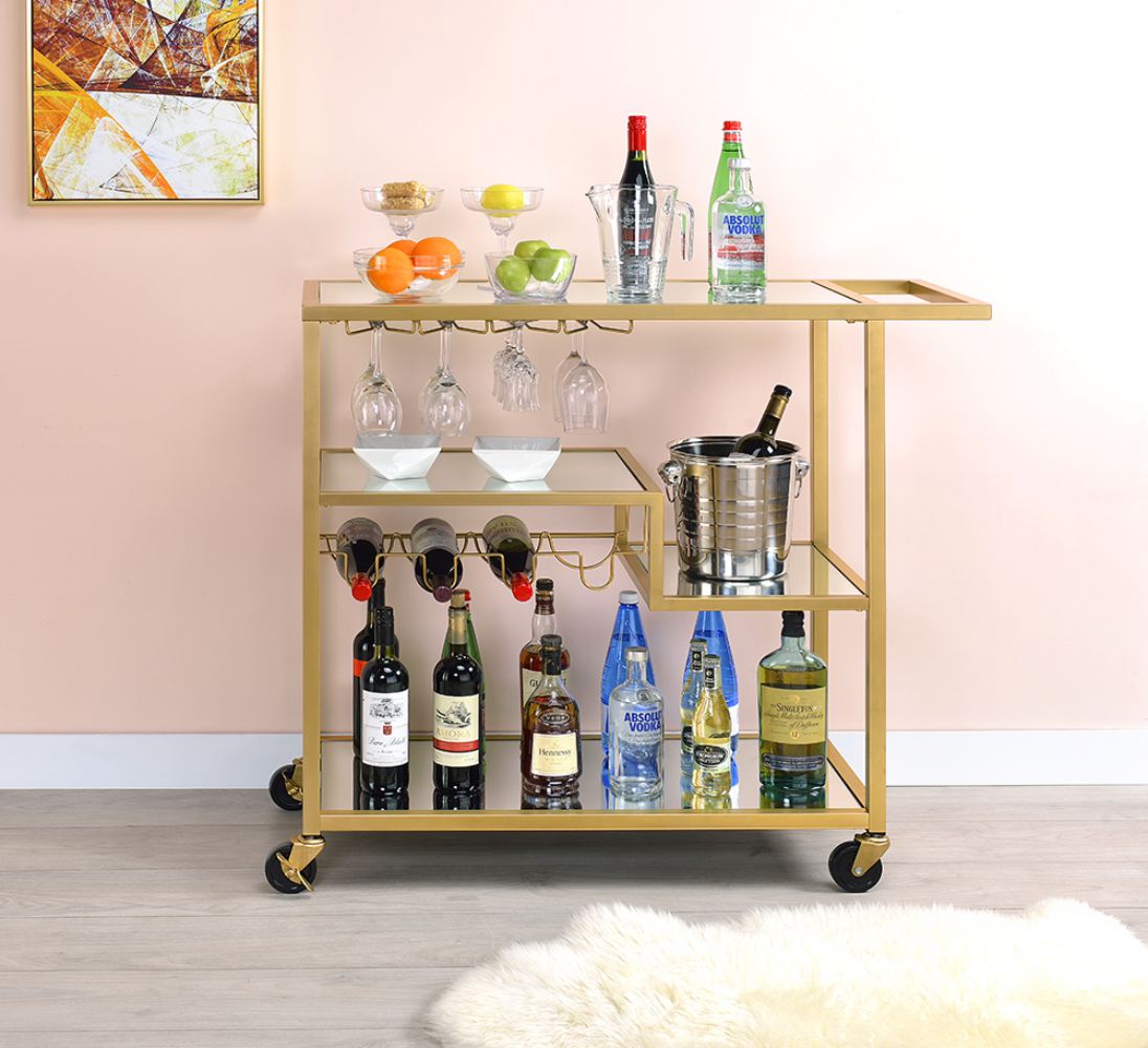 Adamsen Mirrored & Champagne Finish Serving Cart
