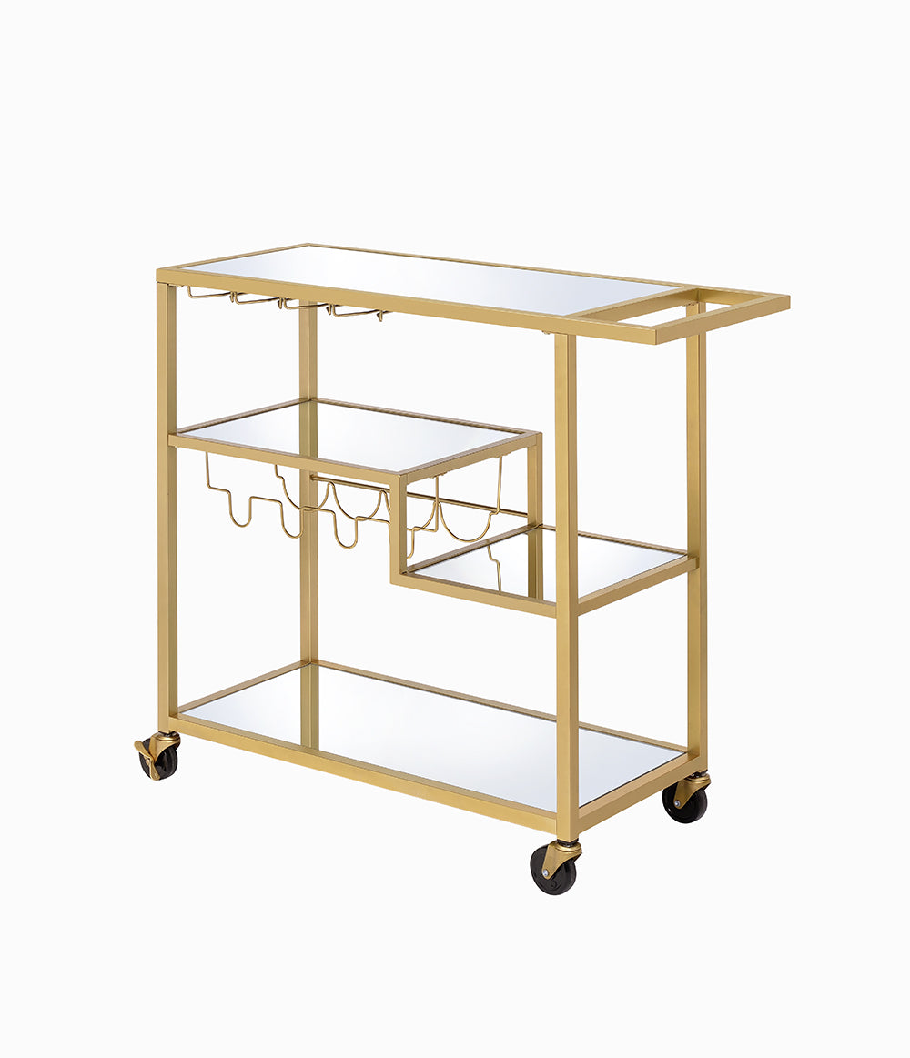Adamsen Mirrored & Champagne Finish Serving Cart