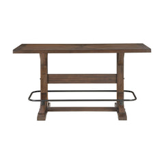 Brown Finish 5pc Pub Height Furniture Set Table w Metal Footrest and 4x Stools Sturdy Wood Frame Classic Aesthetic