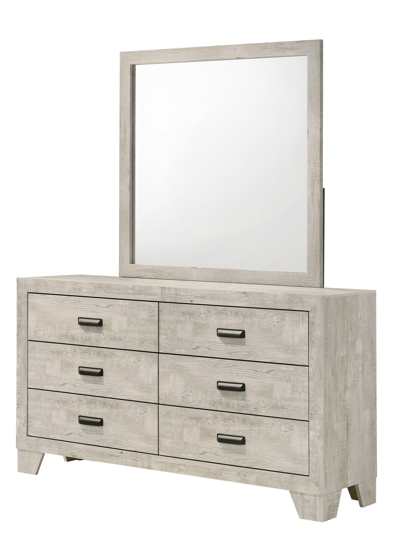 1pc Transitional 6-Drawer Dresser Metal Hardware Whitewashed Wood Finish Wooden Bedroom Furniture