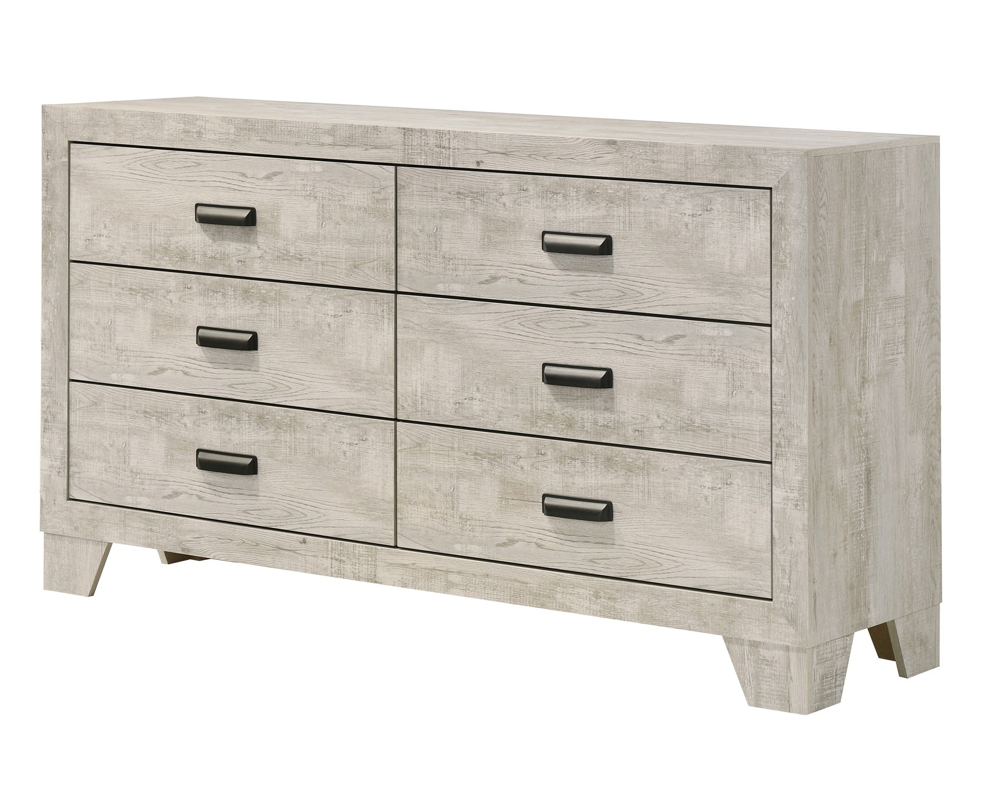 1pc Transitional 6-Drawer Dresser Metal Hardware Whitewashed Wood Finish Wooden Bedroom Furniture
