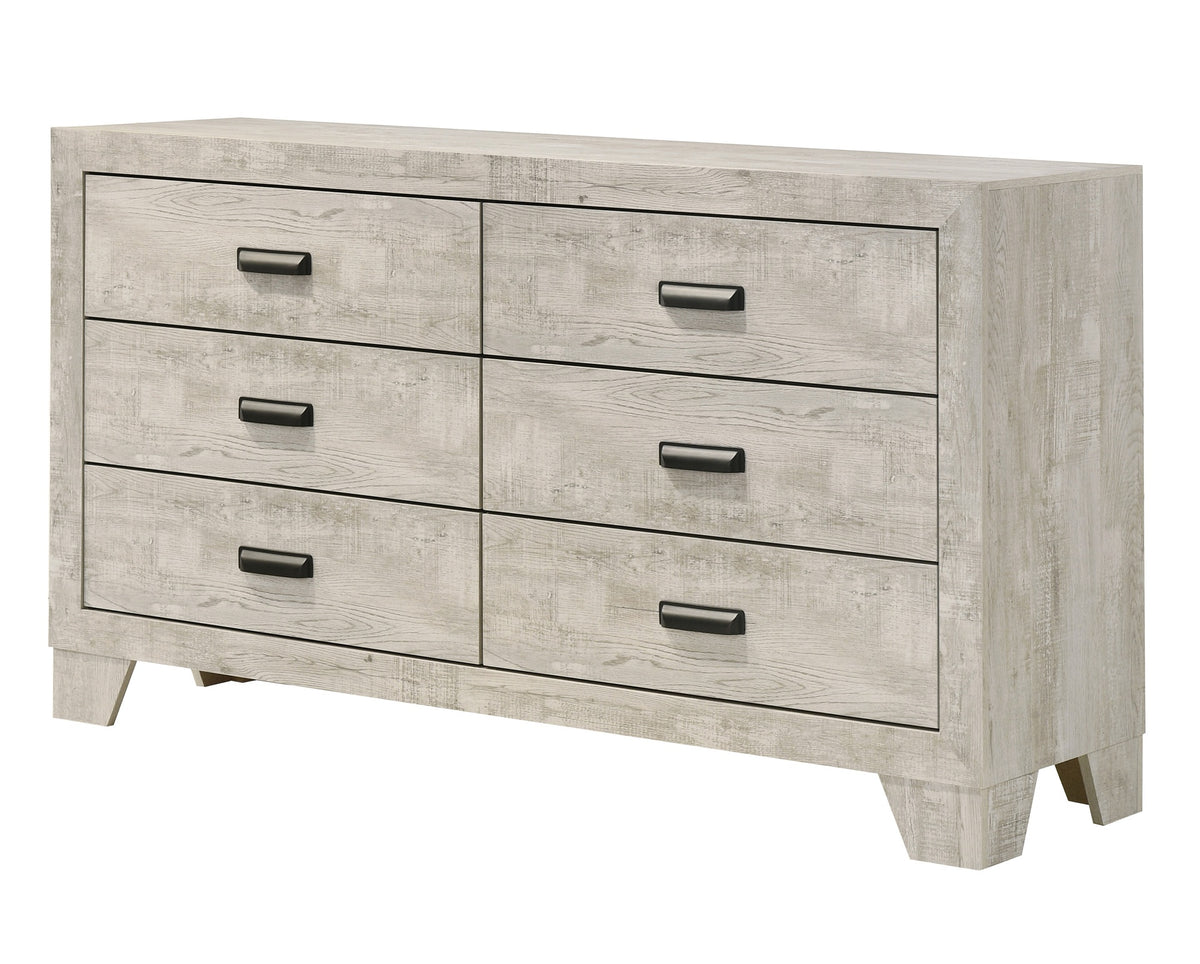 1pc Transitional 6-Drawer Dresser Metal Hardware Whitewashed Wood Finish Wooden Bedroom Furniture