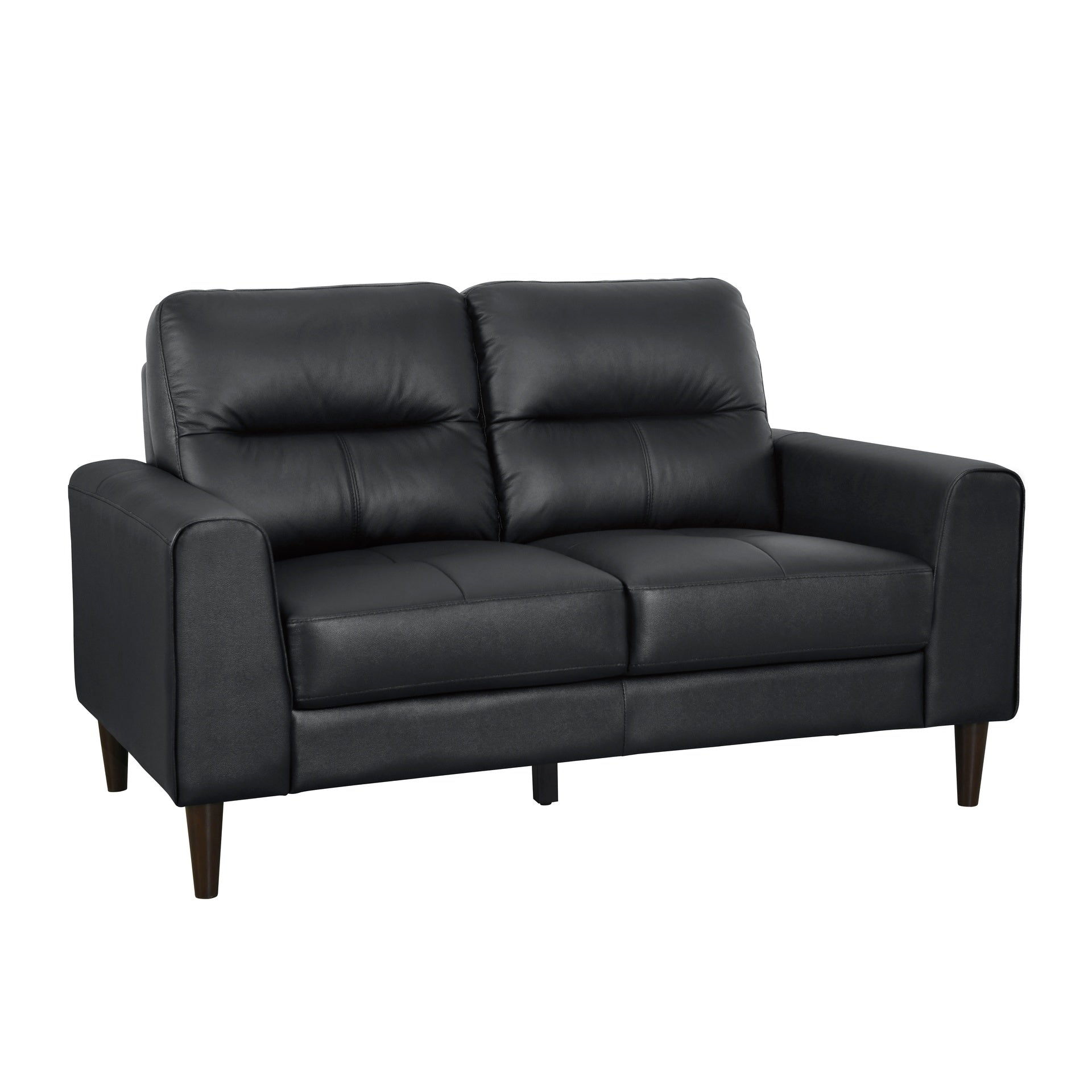 Modern Living Room Furniture Black Top Grain Leather Loveseat 1pc Cushion Seat and Back Solid Wood Frame