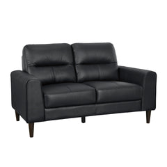 Modern Living Room Furniture Black Top Grain Leather Loveseat 1pc Cushion Seat and Back Solid Wood Frame