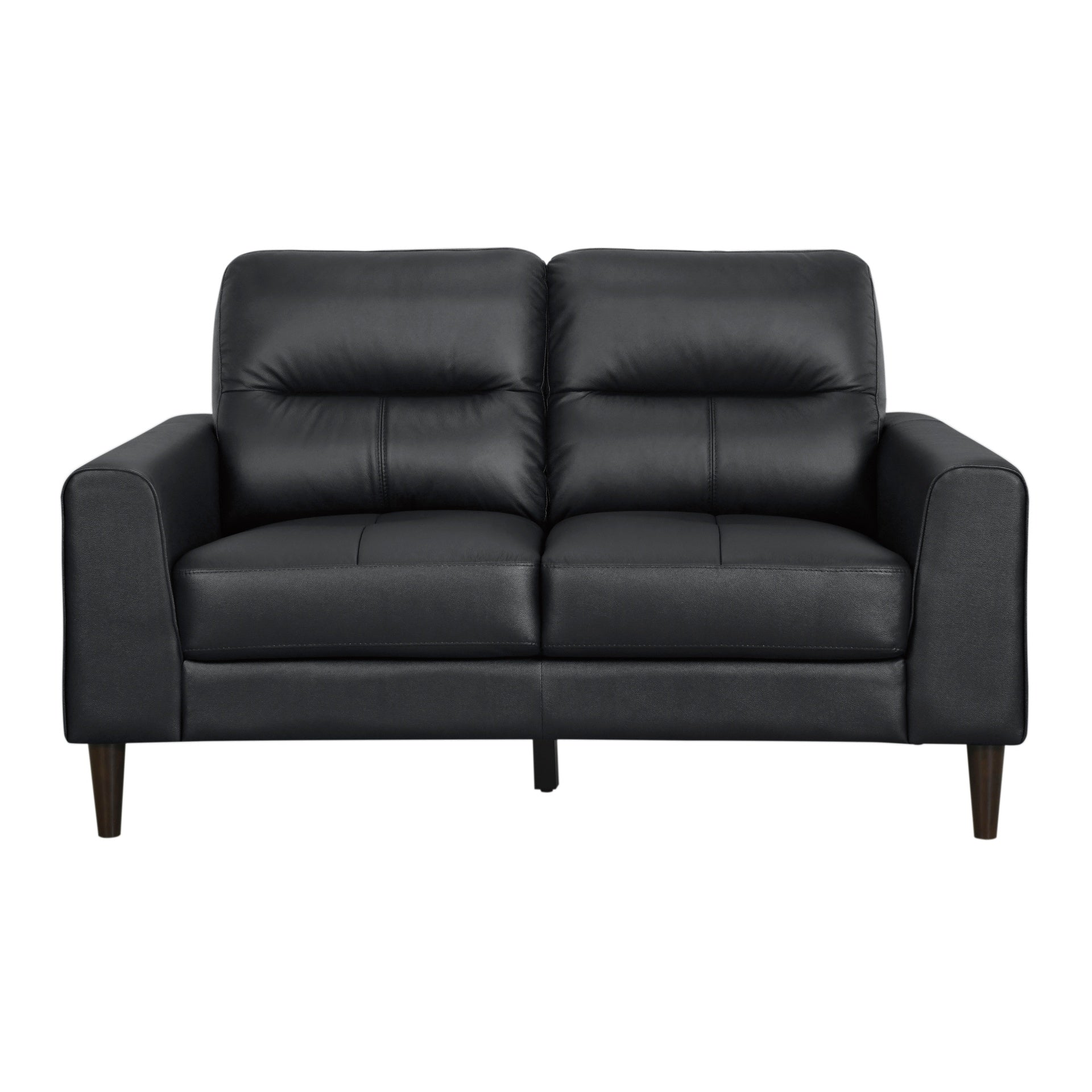 Modern Living Room Furniture Black Top Grain Leather Loveseat 1pc Cushion Seat and Back Solid Wood Frame