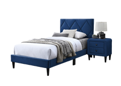Full Size Bed w Adjustable Headboard 1pc Bedframe, Navy Blue Velvet Upholstered Youth Bedroom Furniture