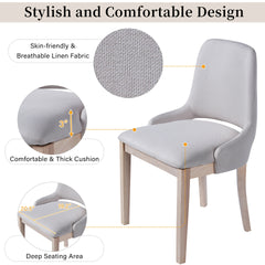 Wooden Dining Chairs Set of 2, Linen Upholstered Accent Kitchen Chair Dining Room Chairs, Farmhouse Style Dining Chair for  Living Room/Dining Room, Beige