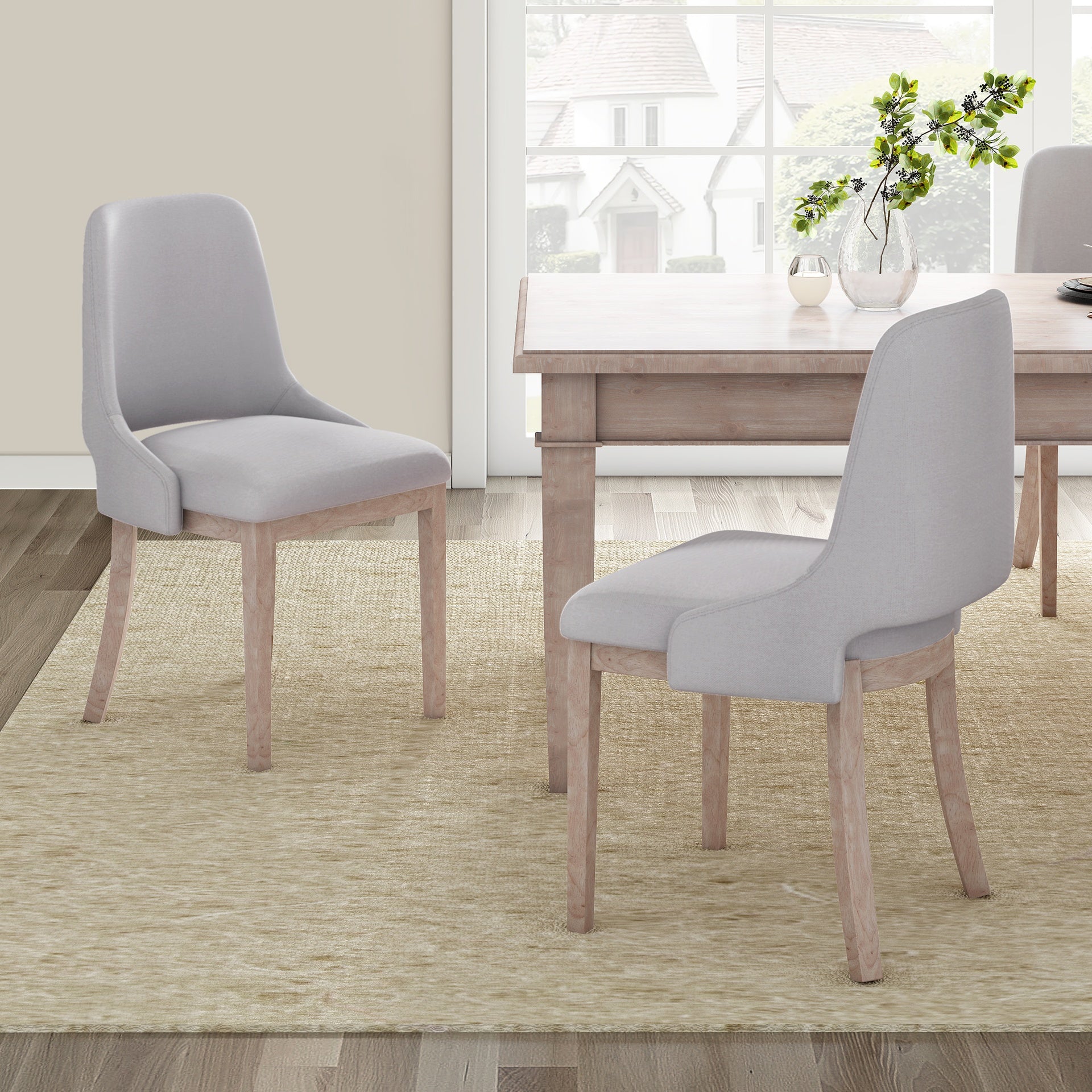Wooden Dining Chairs Set of 2, Linen Upholstered Accent Kitchen Chair Dining Room Chairs, Farmhouse Style Dining Chair for  Living Room/Dining Room, Beige