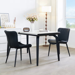 Set of 2 Black Dining Chairs: Faux Leather Mid-Century Modern Accent Chairs for Kitchen, Dining Room, Living Room, and Reception