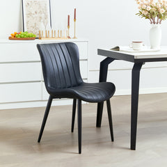 Set of 2 Black Dining Chairs: Faux Leather Mid-Century Modern Accent Chairs for Kitchen, Dining Room, Living Room, and Reception