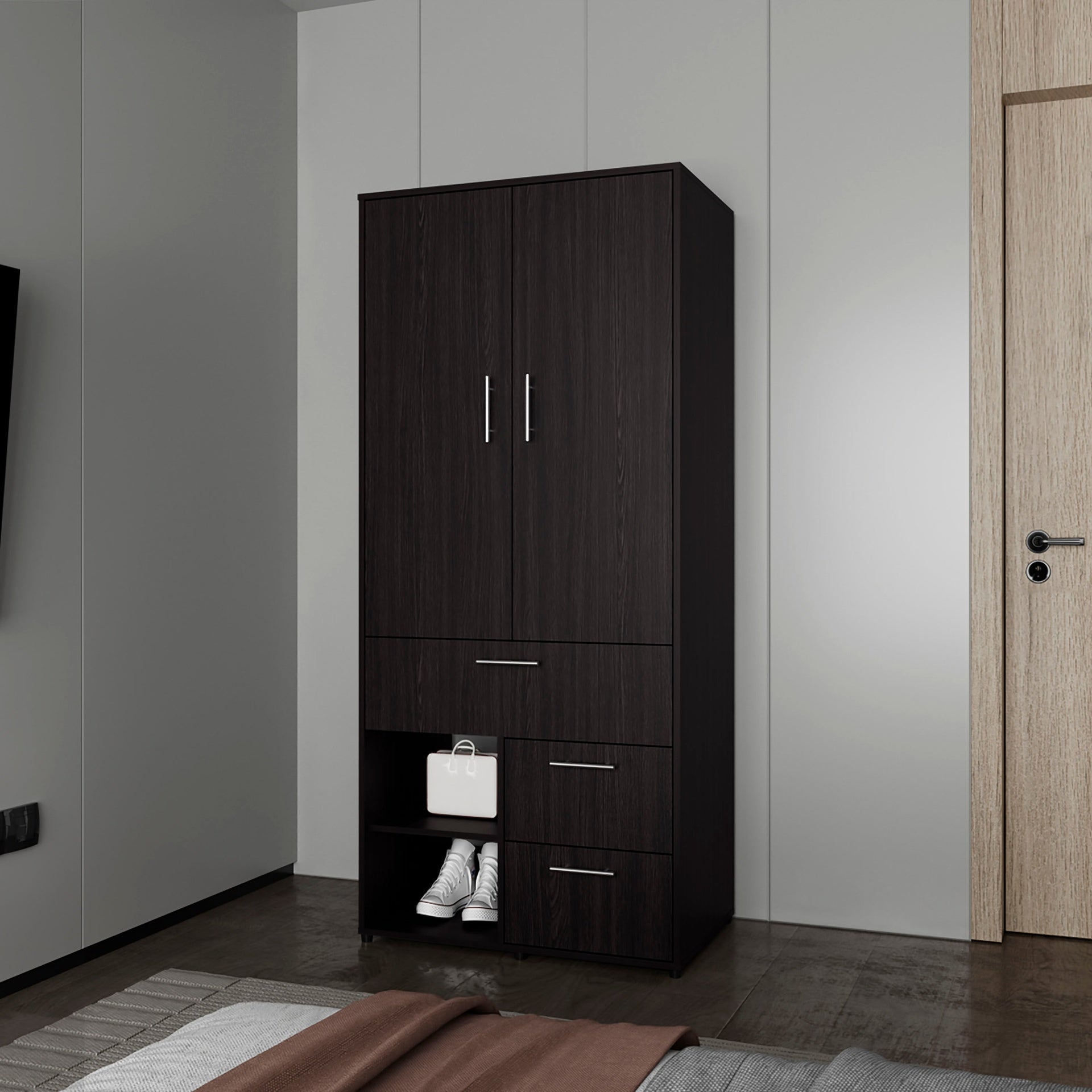 Wenge Free Multi-Storage Wardrobe with Rod and Shelf